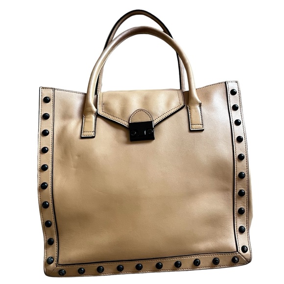 Loeffler Randall Women's Edgy Beige Studded Large Work Tote Purse - Picture 2 of 16